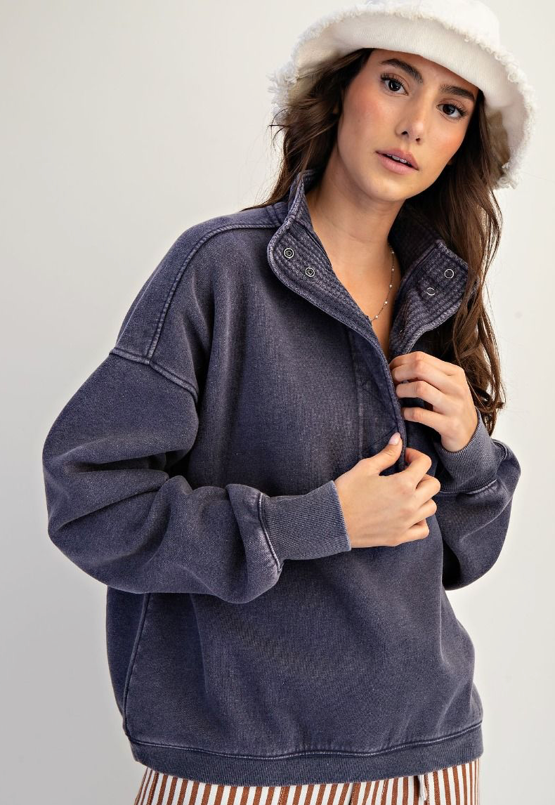 THERMAL MIX WASHED TERRY PULLOVER