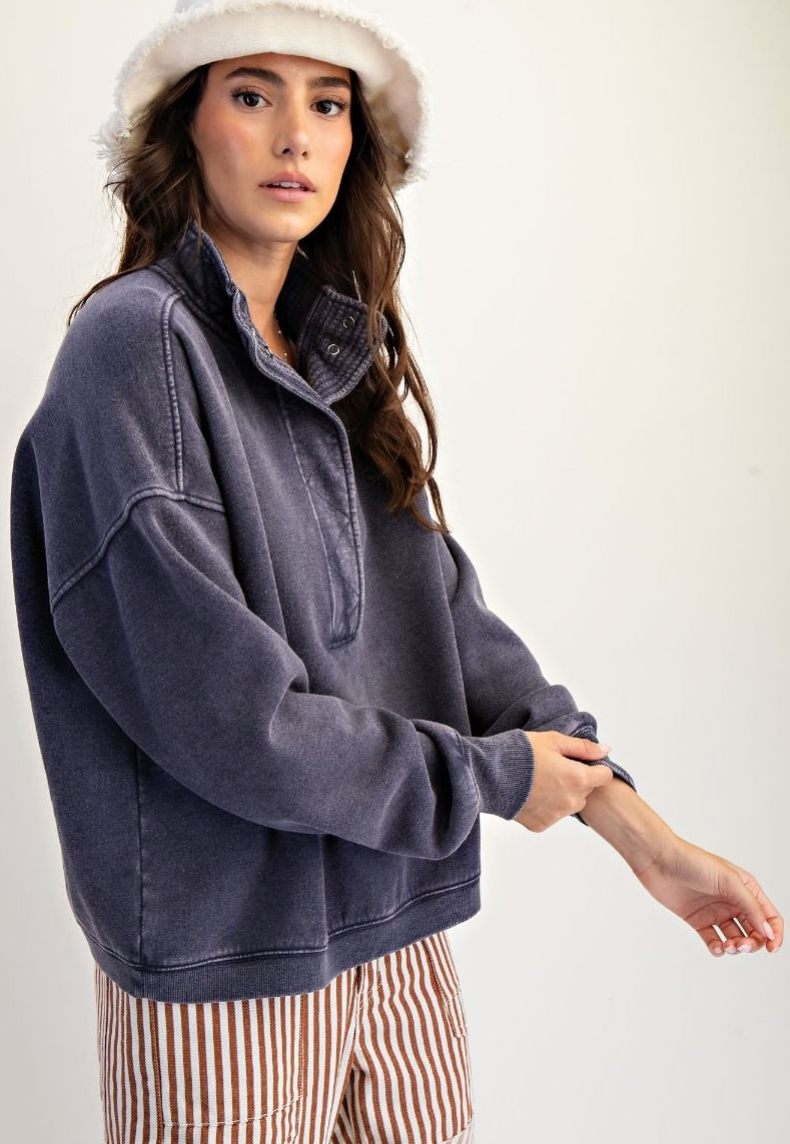 THERMAL MIX WASHED TERRY PULLOVER