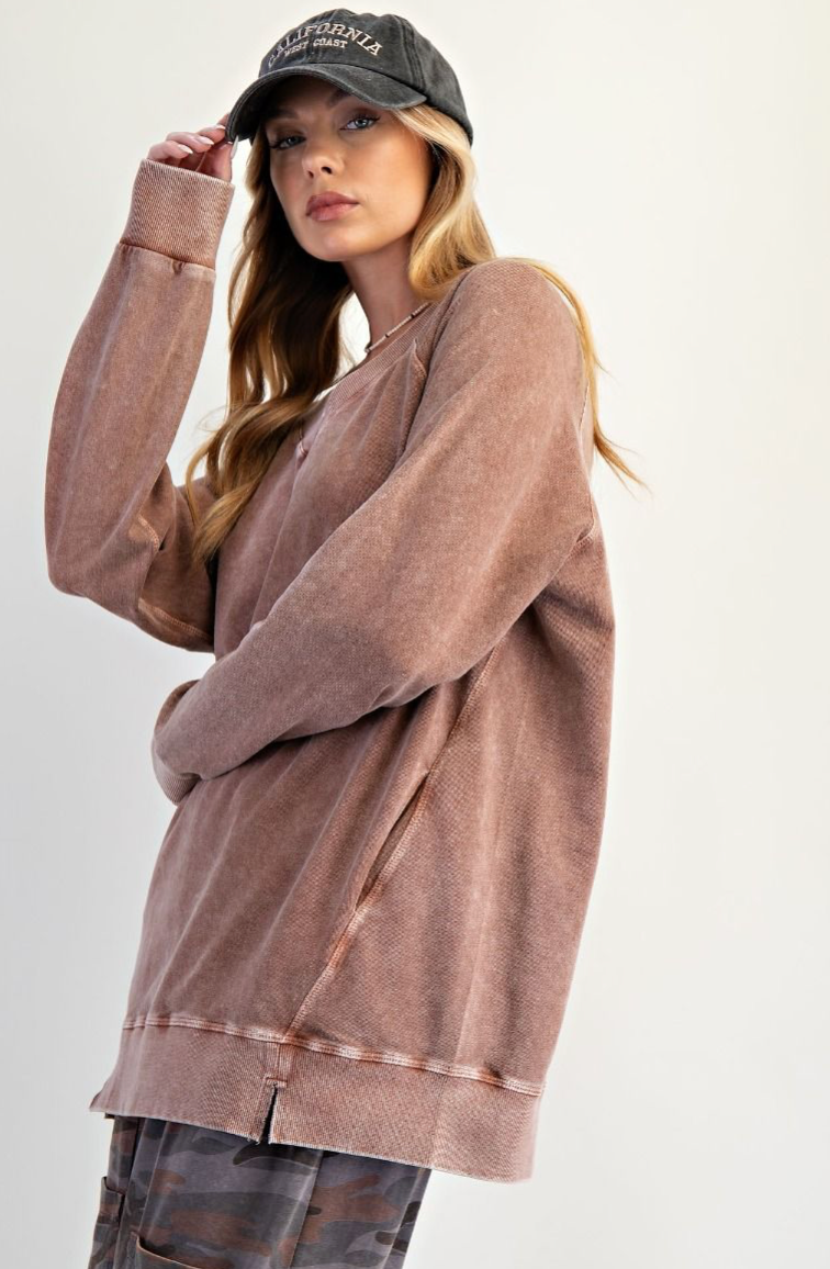 WASHED TERRY OVERSIZED PULLOVER