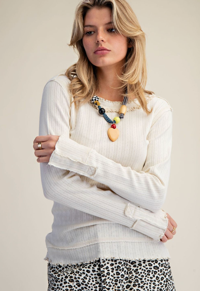 TEXTURED KNIT WASHED FITTED TOP