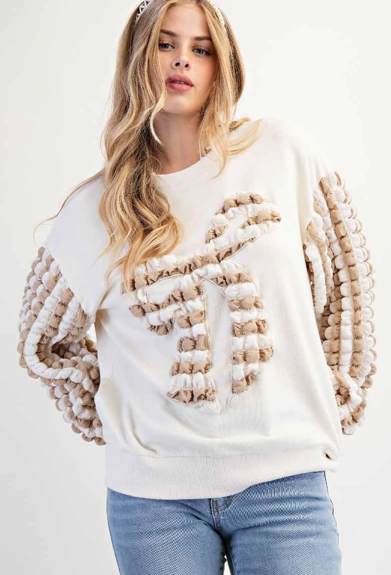 BOW PATCH WASHED TERRY PULLOVER