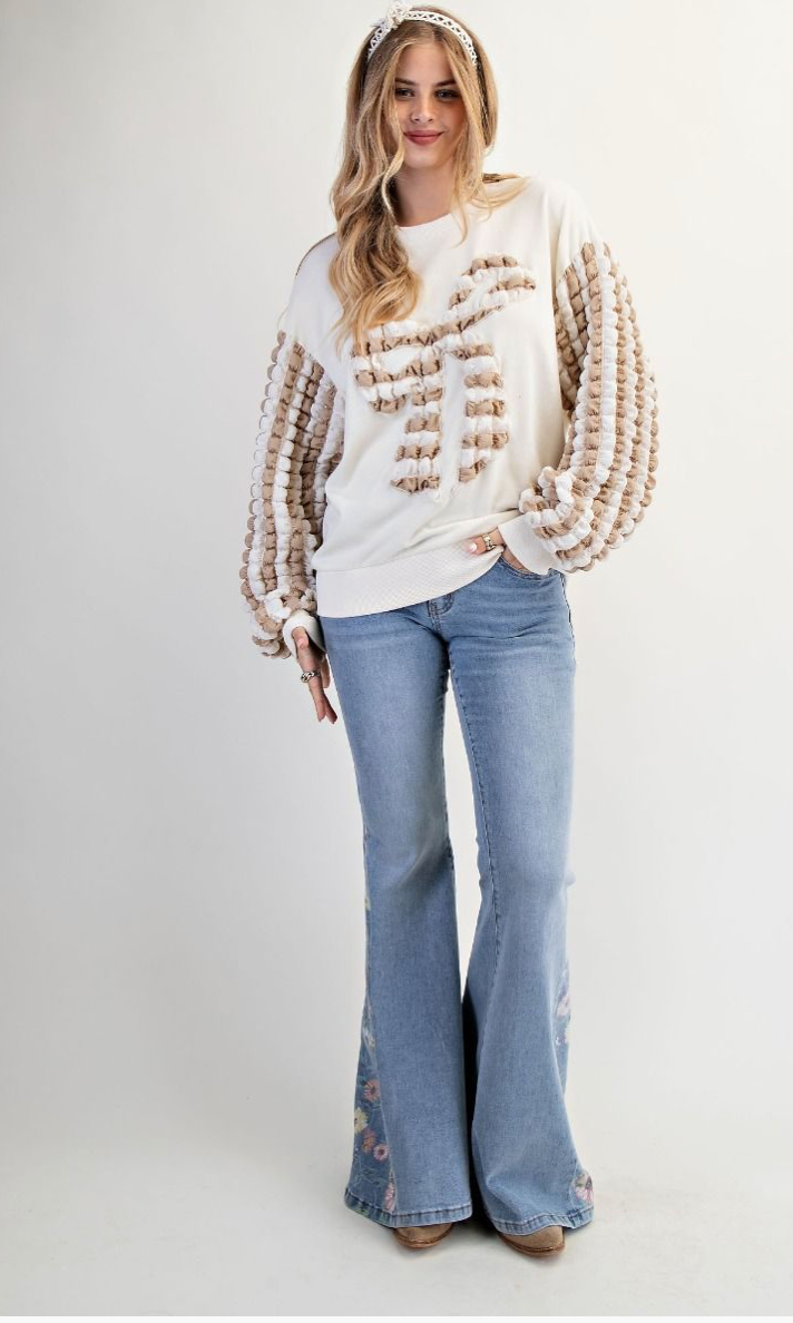 BOW PATCH WASHED TERRY PULLOVER