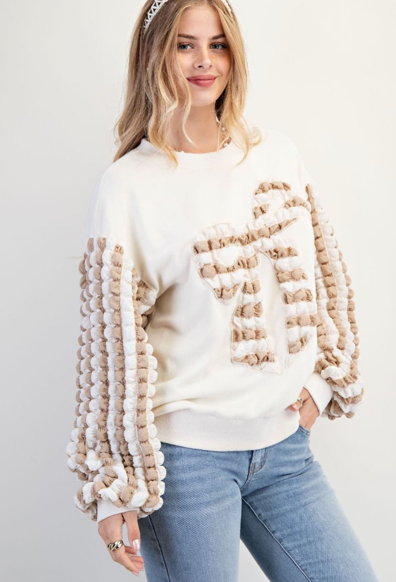 BOW PATCH WASHED TERRY PULLOVER