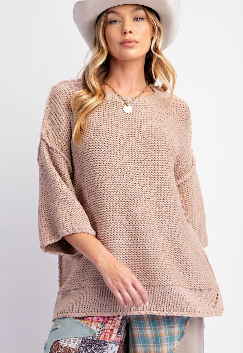 3/4 SLEEVES BOXY SWEATER TOP