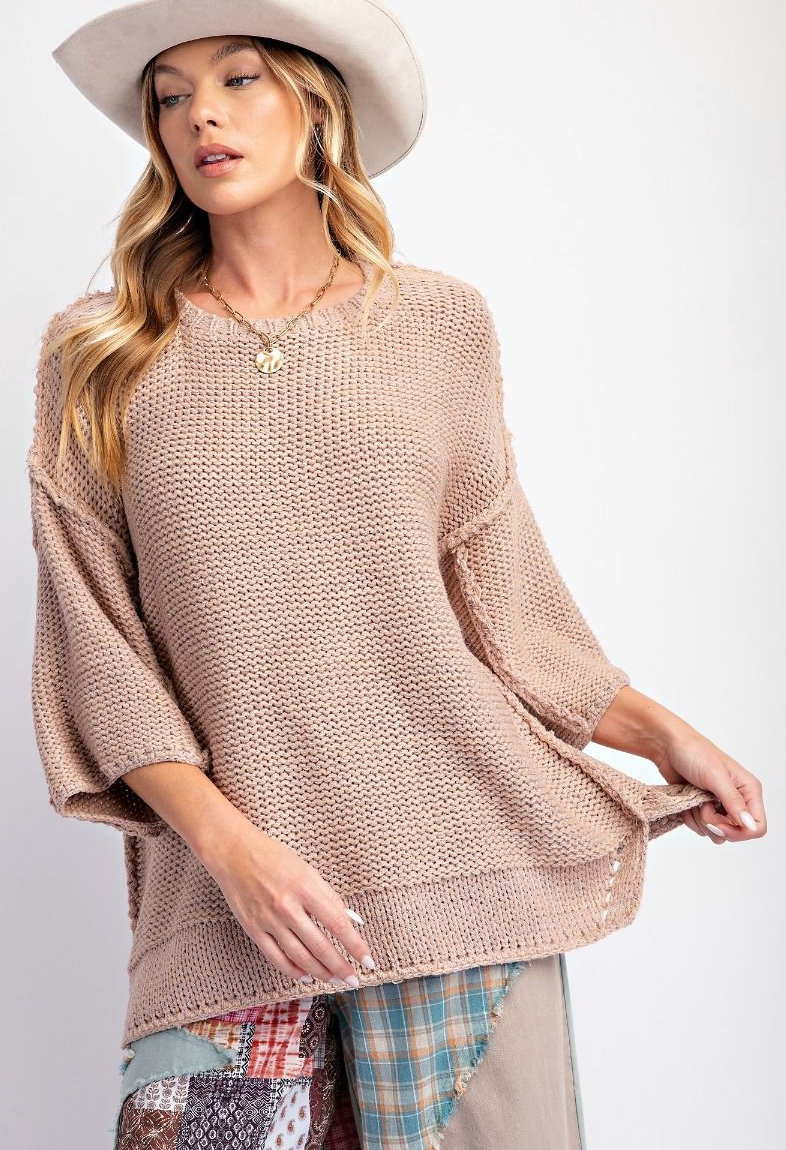 3/4 SLEEVES BOXY SWEATER TOP