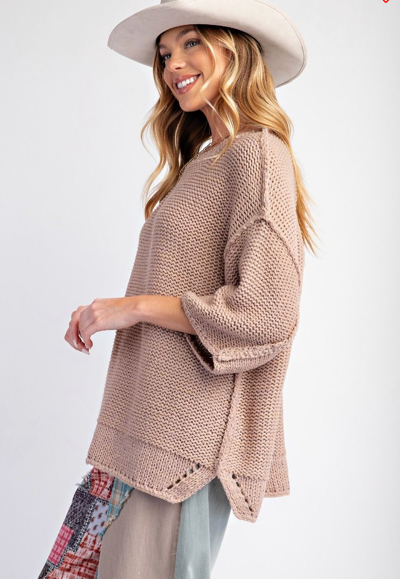3/4 SLEEVES BOXY SWEATER TOP