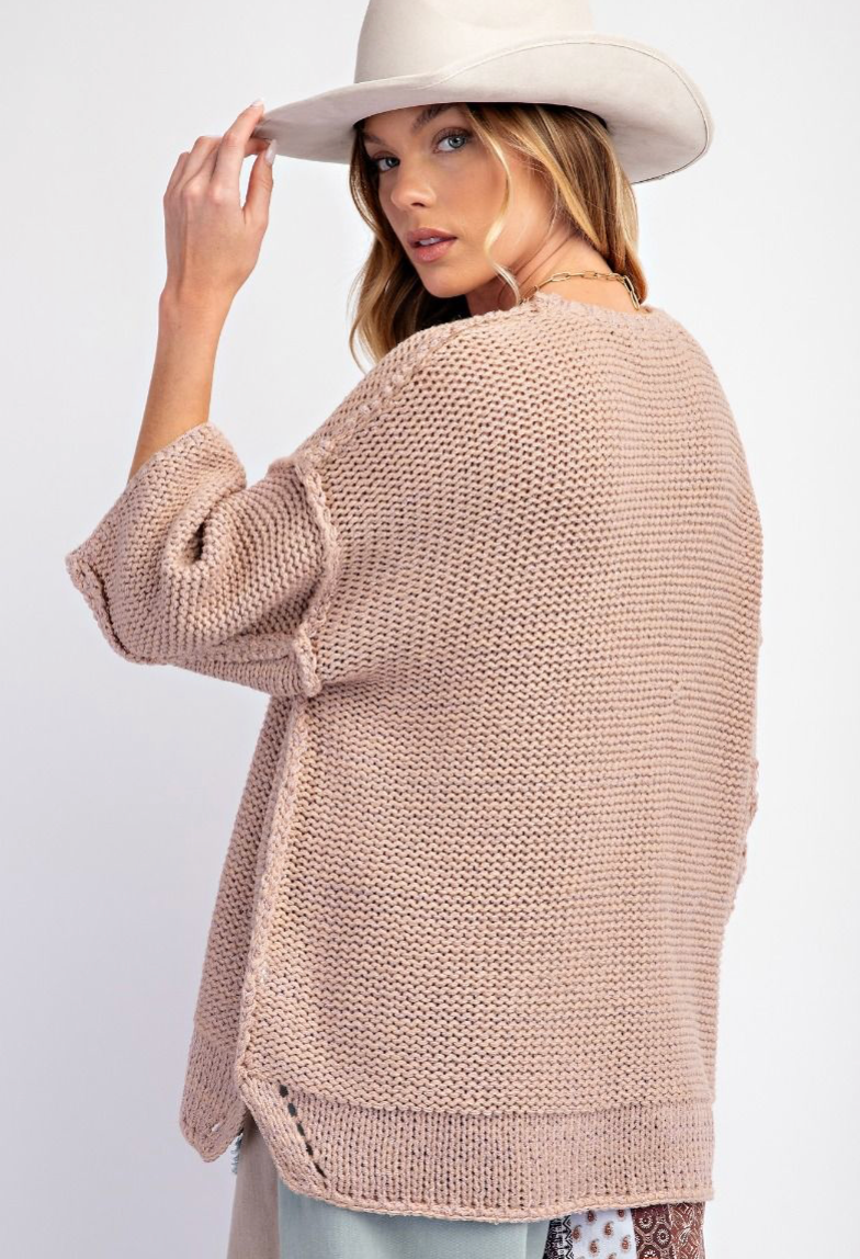 3/4 SLEEVES BOXY SWEATER TOP