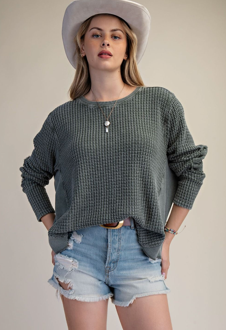 WASHED THERMAL WAFFLE KNIT TOP