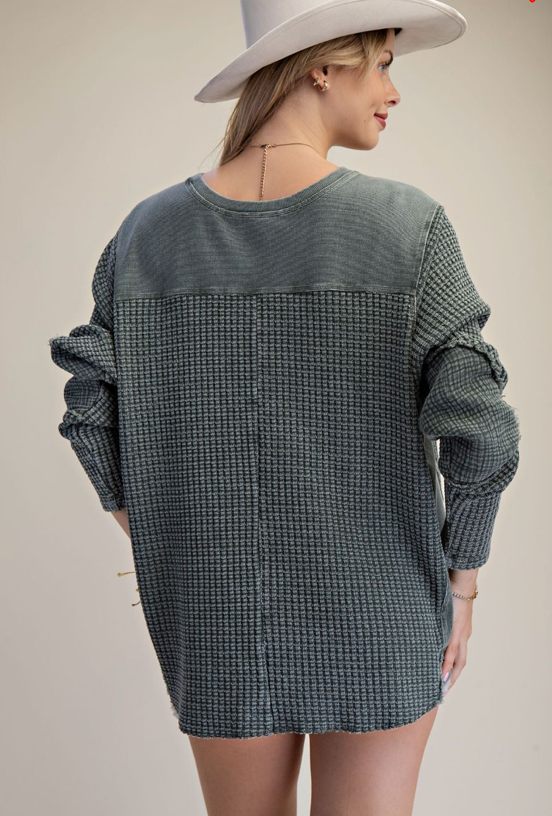 WASHED THERMAL WAFFLE KNIT TOP