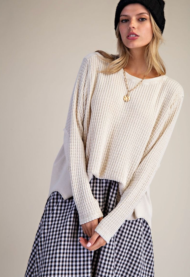 WASHED THERMAL WAFFLE KNIT TOP