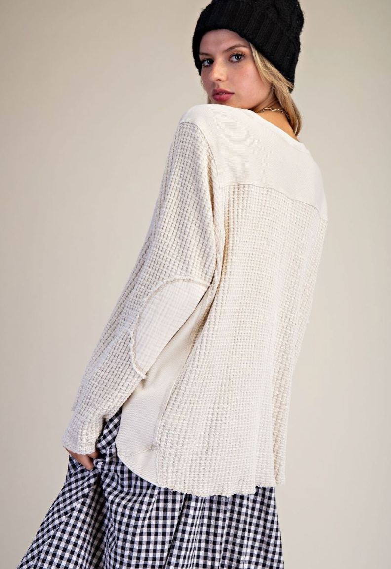 WASHED THERMAL WAFFLE KNIT TOP