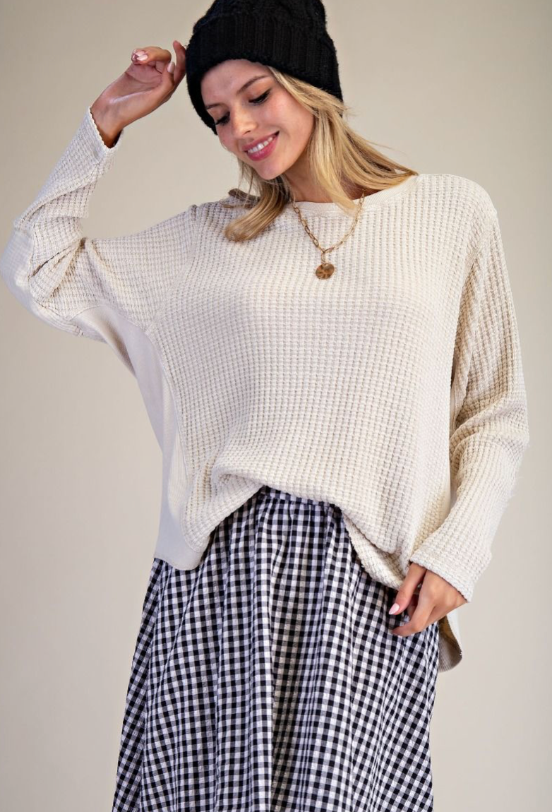 WASHED THERMAL WAFFLE KNIT TOP