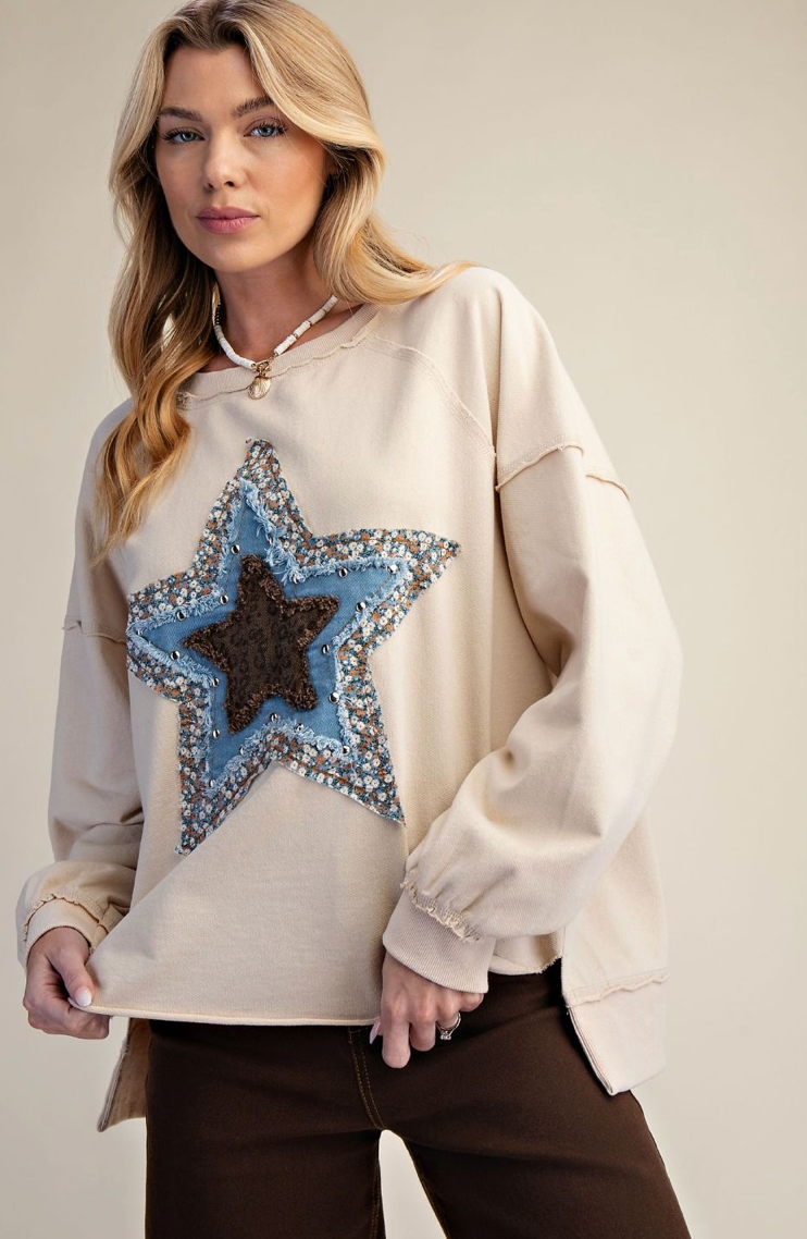 STAR PATCH FRONT WASHED TERRY PULLOVER