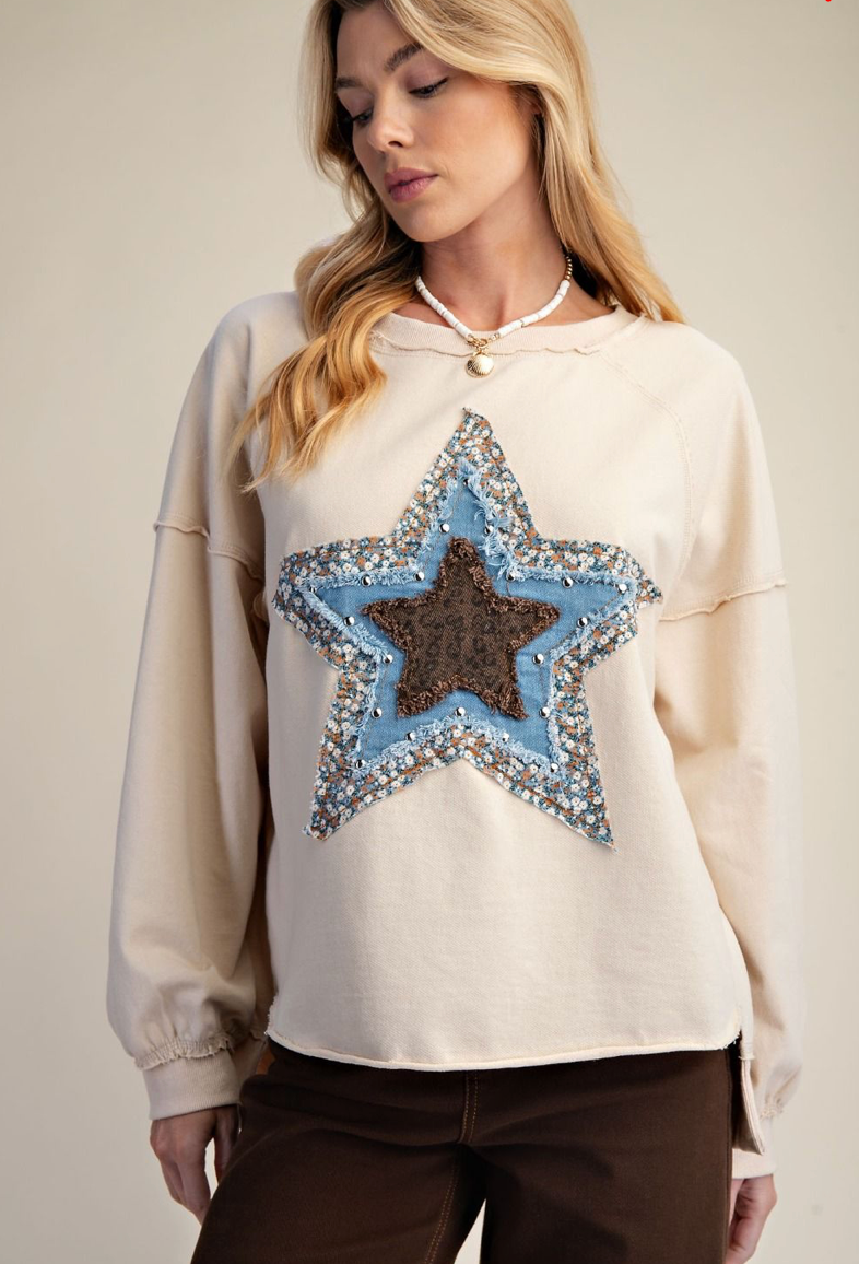 STAR PATCH FRONT WASHED TERRY PULLOVER