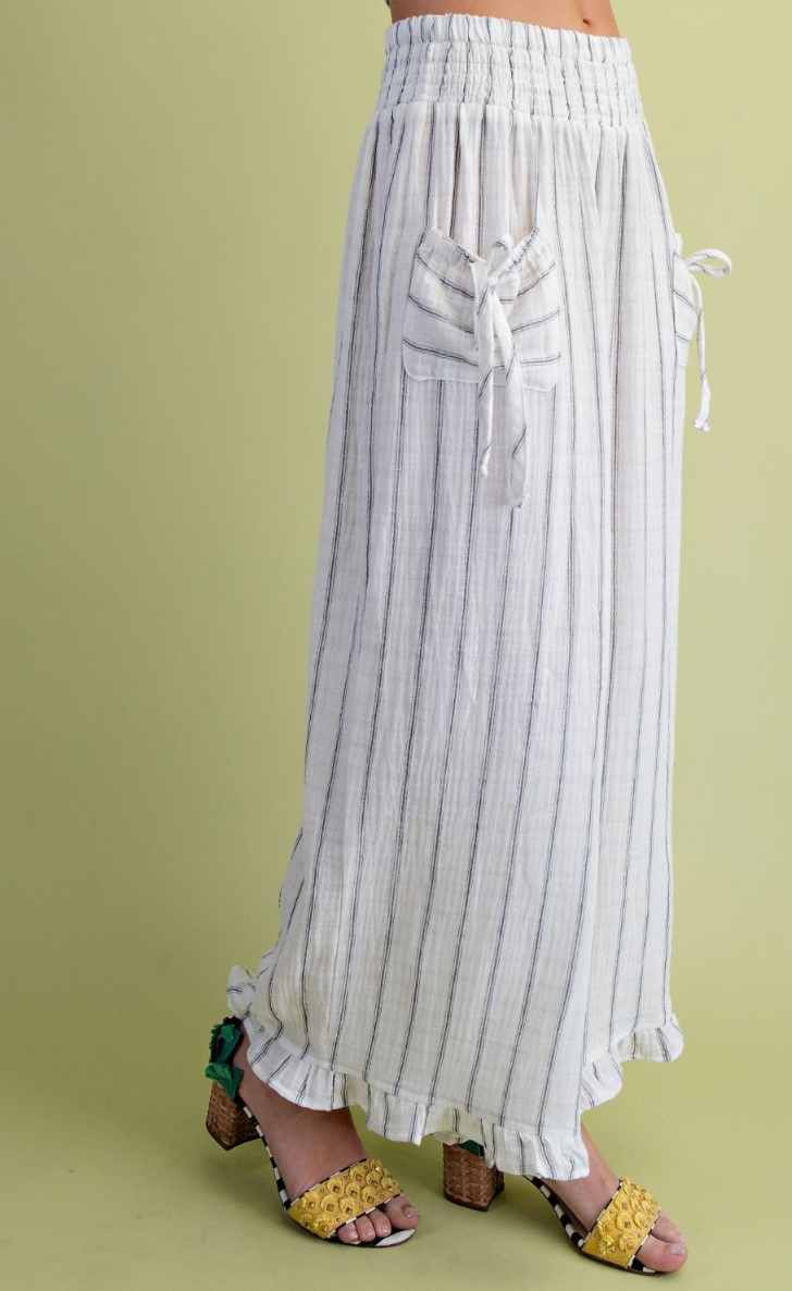 STRIPED COTTON GAUZE PANTS
