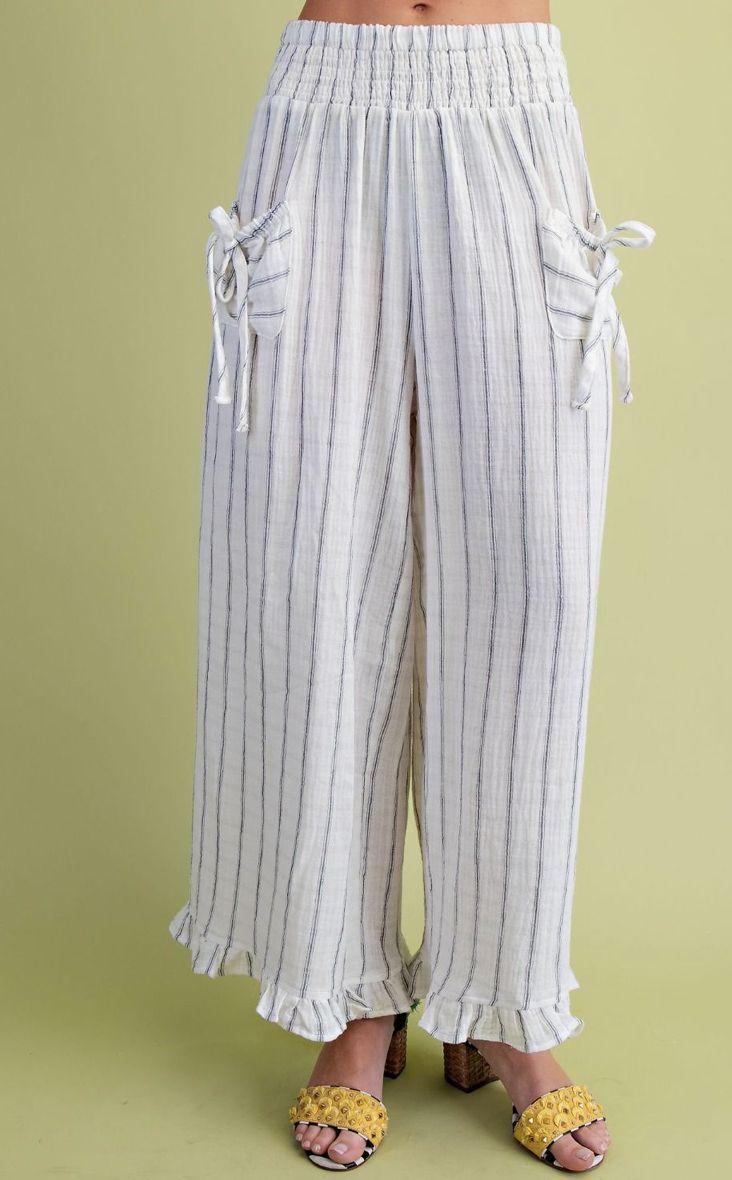 STRIPED COTTON GAUZE PANTS