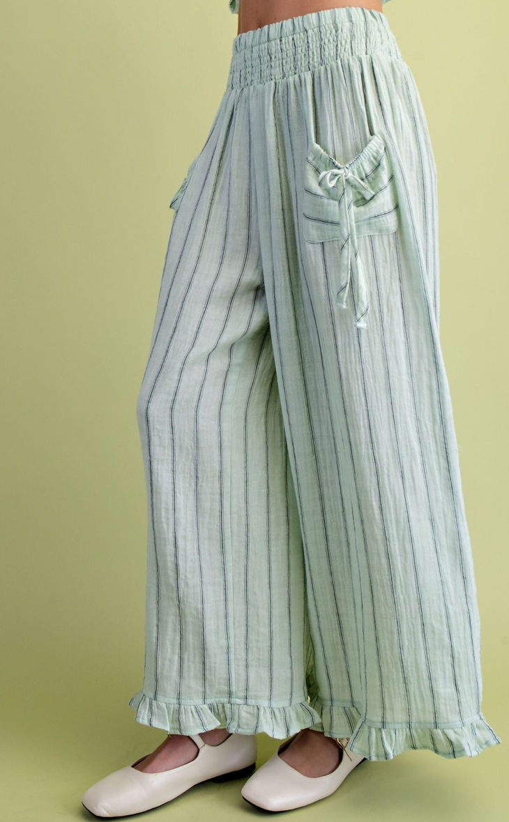 STRIPED COTTON GAUZE PANTS