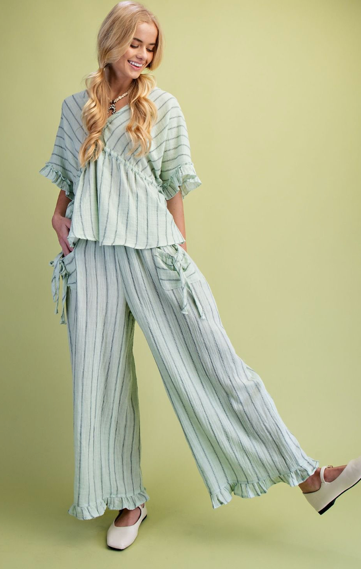 STRIPED COTTON GAUZE PANTS