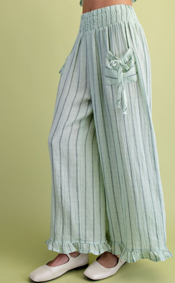 STRIPED COTTON GAUZE PANTS