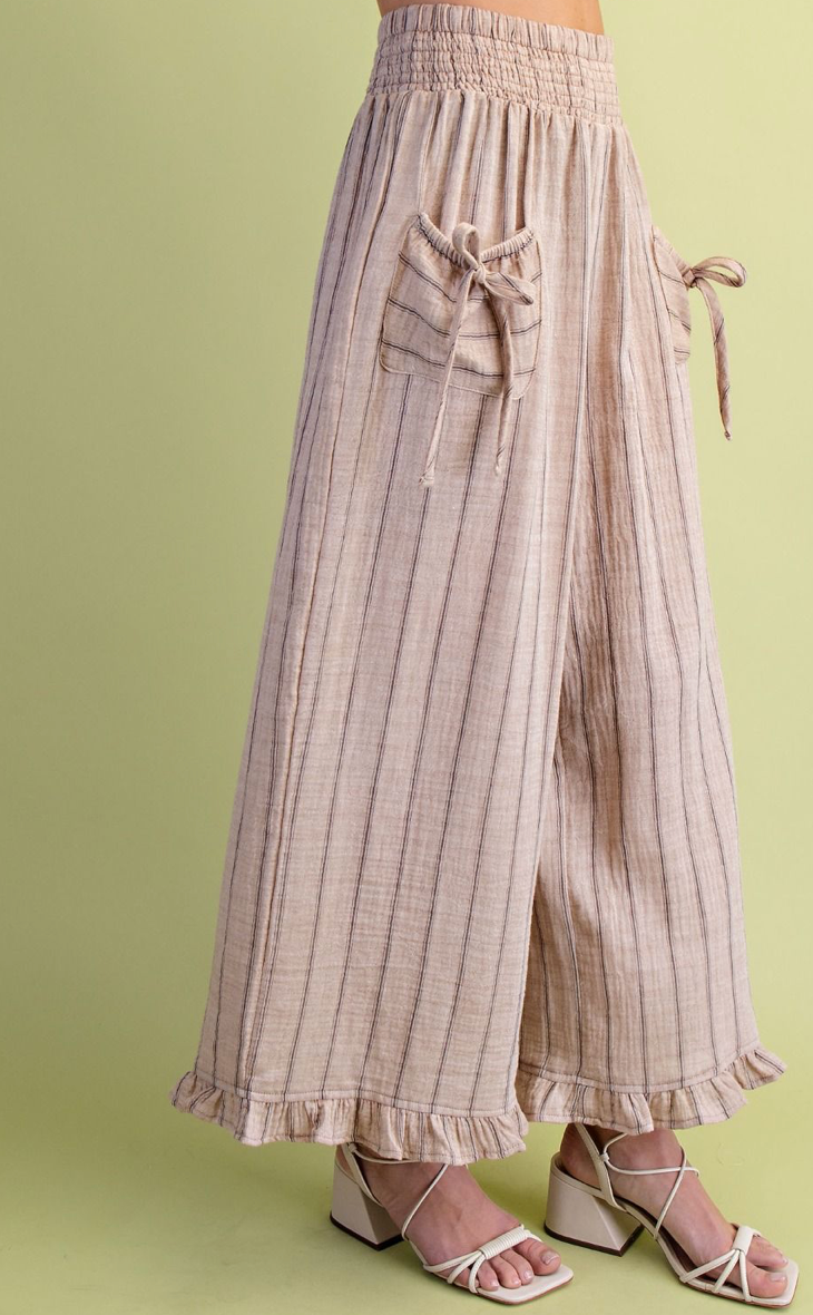 STRIPED COTTON GAUZE PANTS