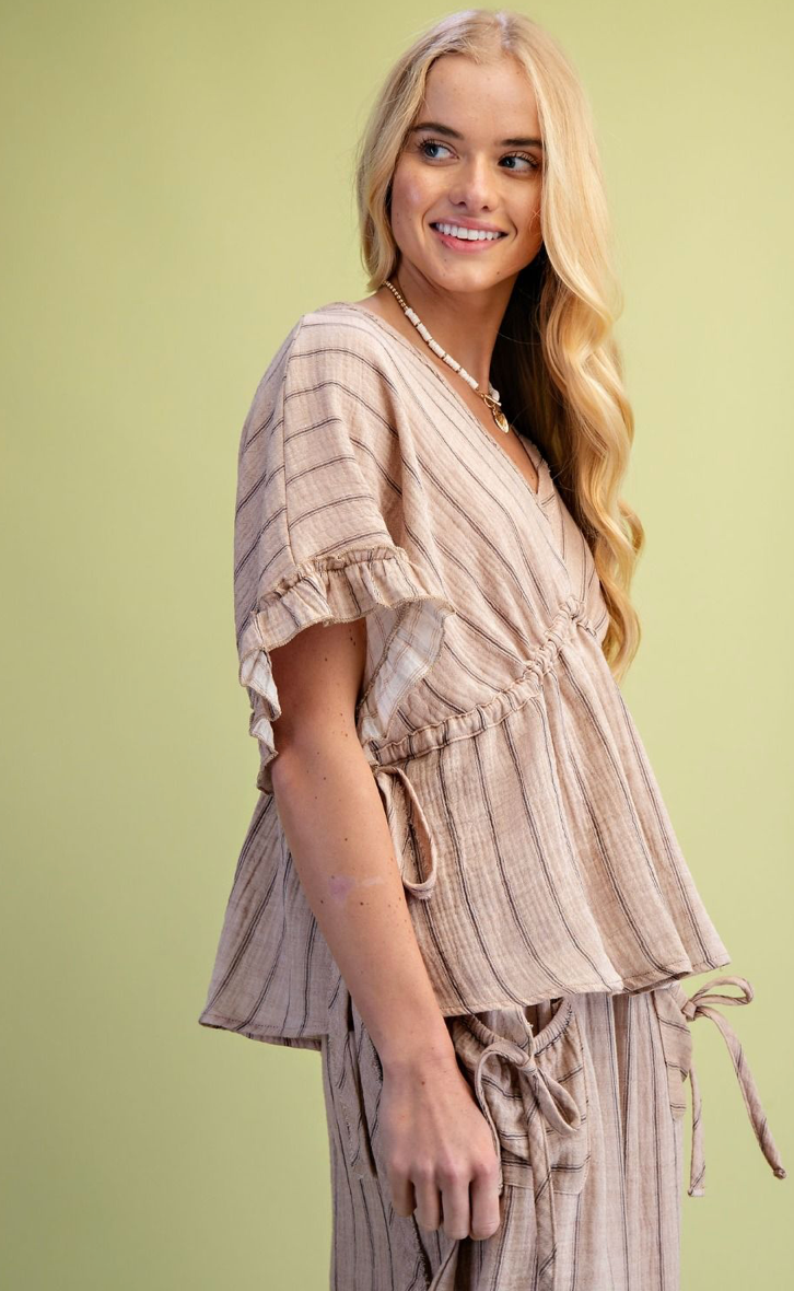STRIPED COTTON GAUZE PANTS
