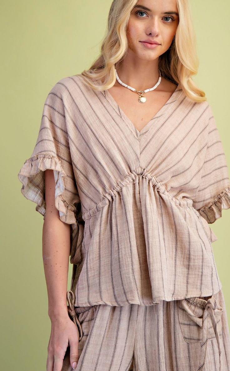 STRIPED COTTON GAUZE PANTS