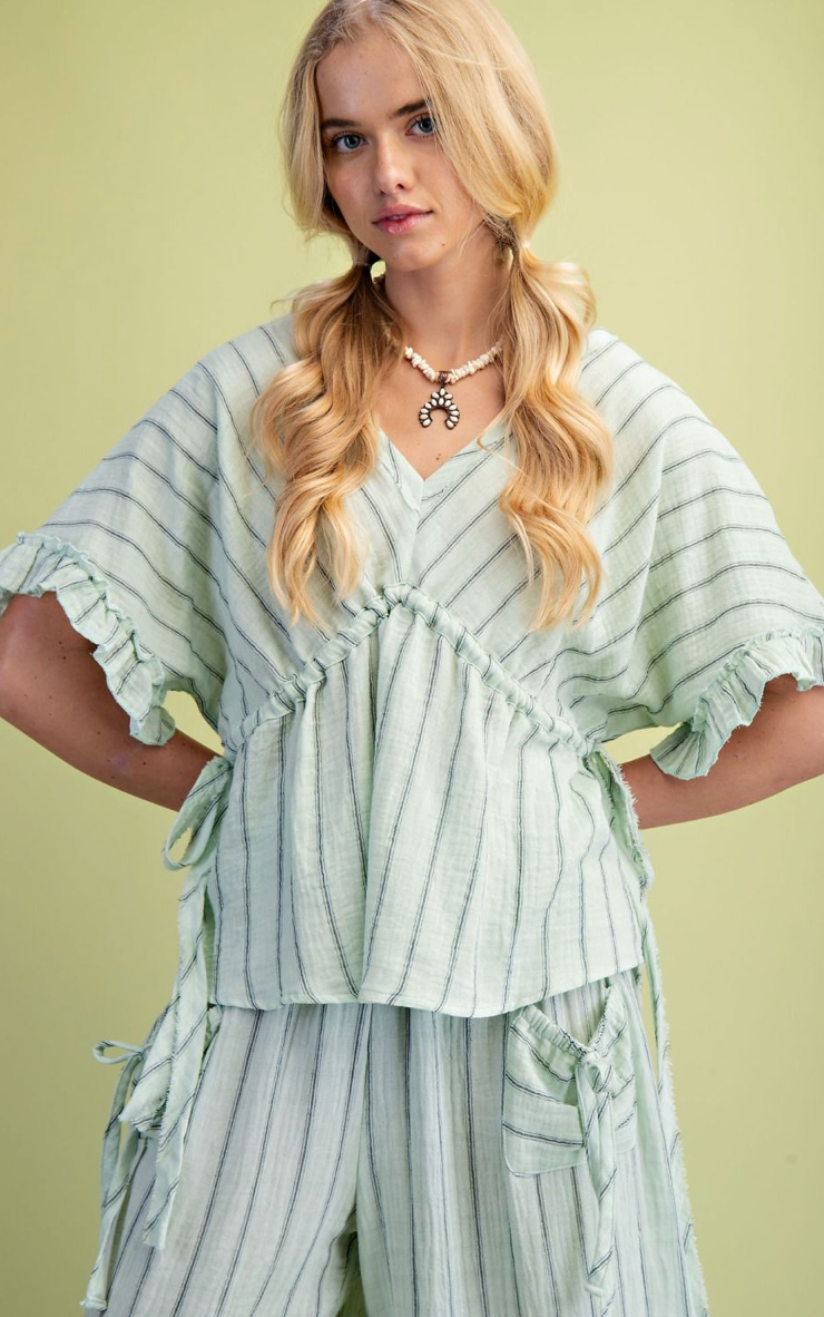 STRIPED COTTON GAUZE PANTS