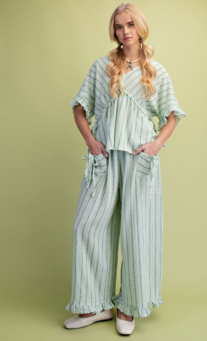 STRIPED COTTON GAUZE PANTS
