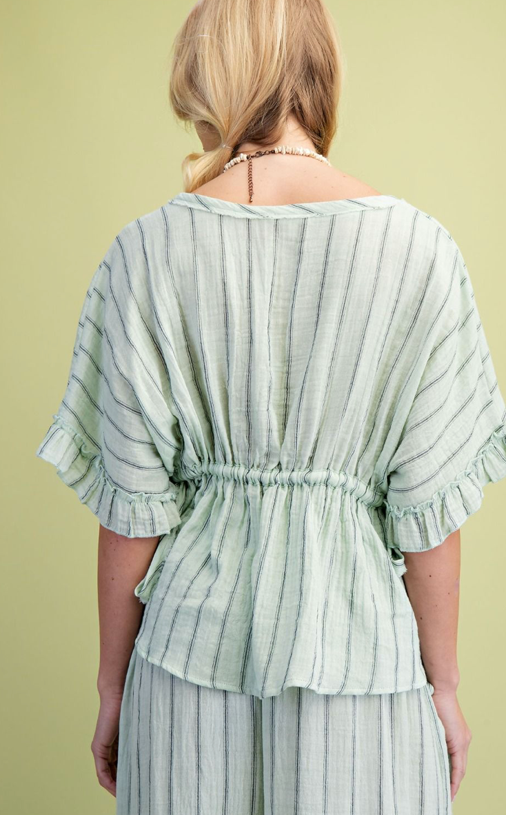 STRIPED COTTON GAUZE PANTS