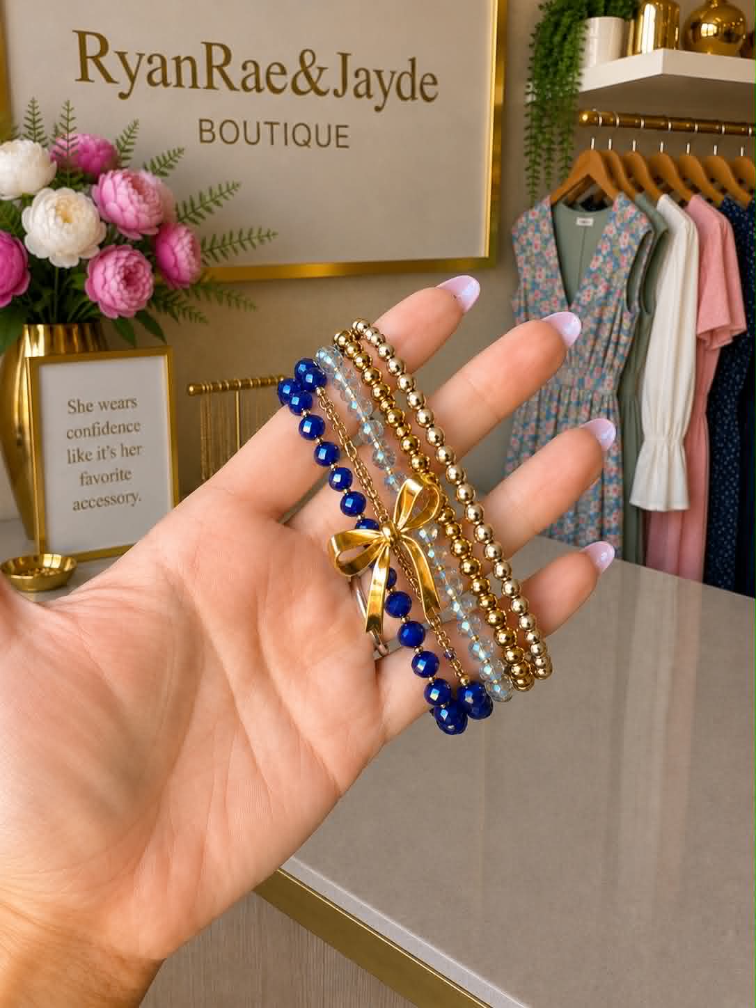 Blue Ribbon Bracelet Stack