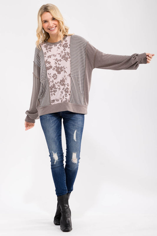 Floral Patchwork Pullover Top