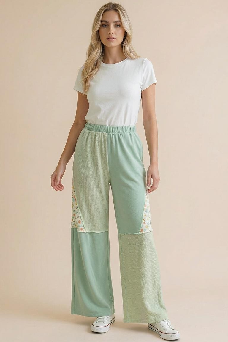 French Terry Color Block Pants W/pocket