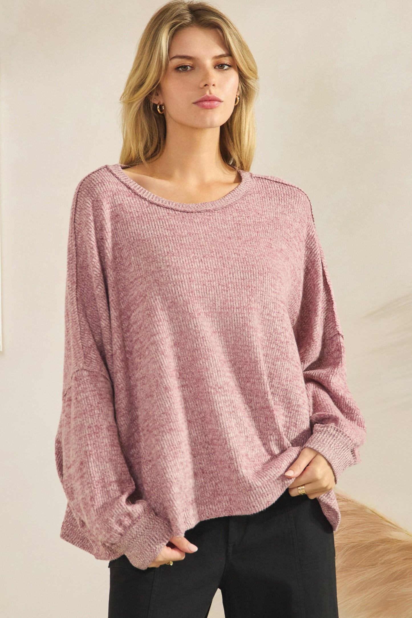 Long Sleeves Two Tone Solid Top