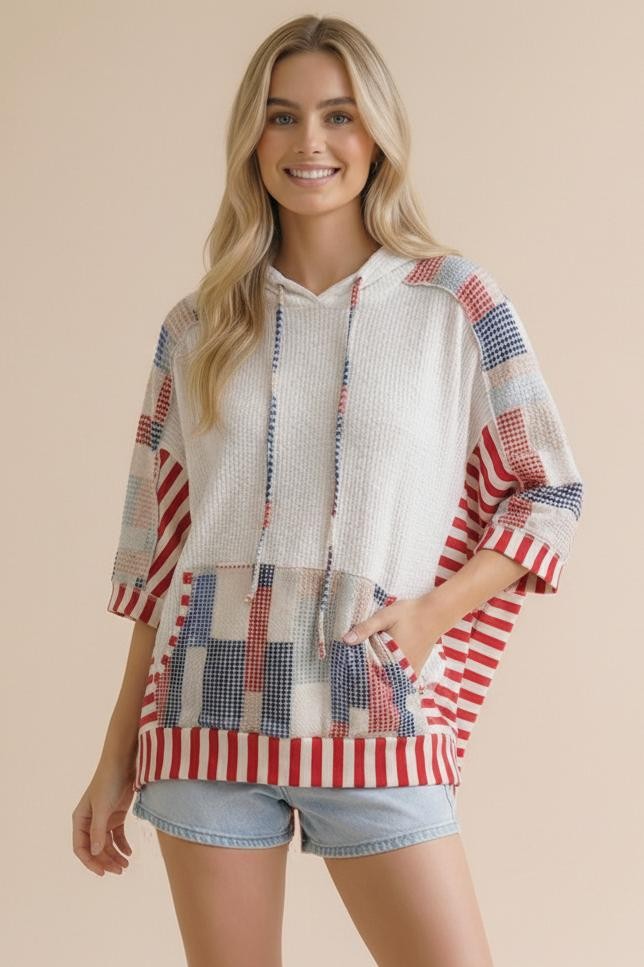 Short Sleeve Patchwork Oversized Knit Top