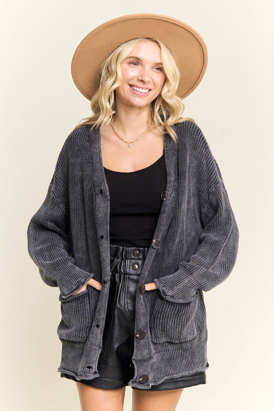 Ribbed Texture Button Up Sweater