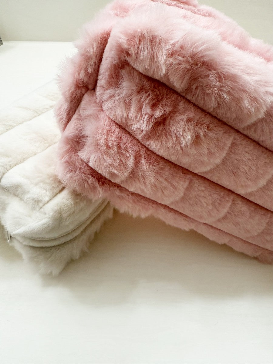 Faux Fur Quilted Cosmetic Pouch