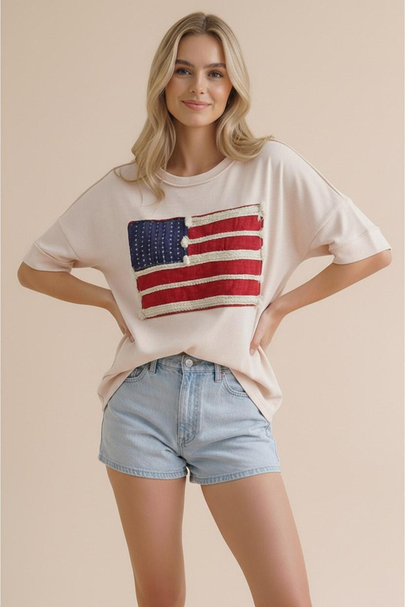Embroidery Braided Stripe American Flag Top