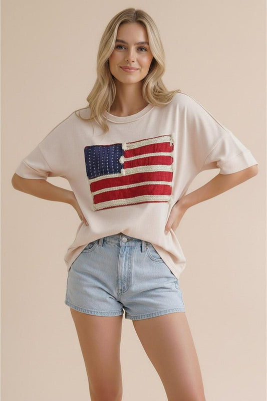 Embroidery Braided Stripe American Flag Top