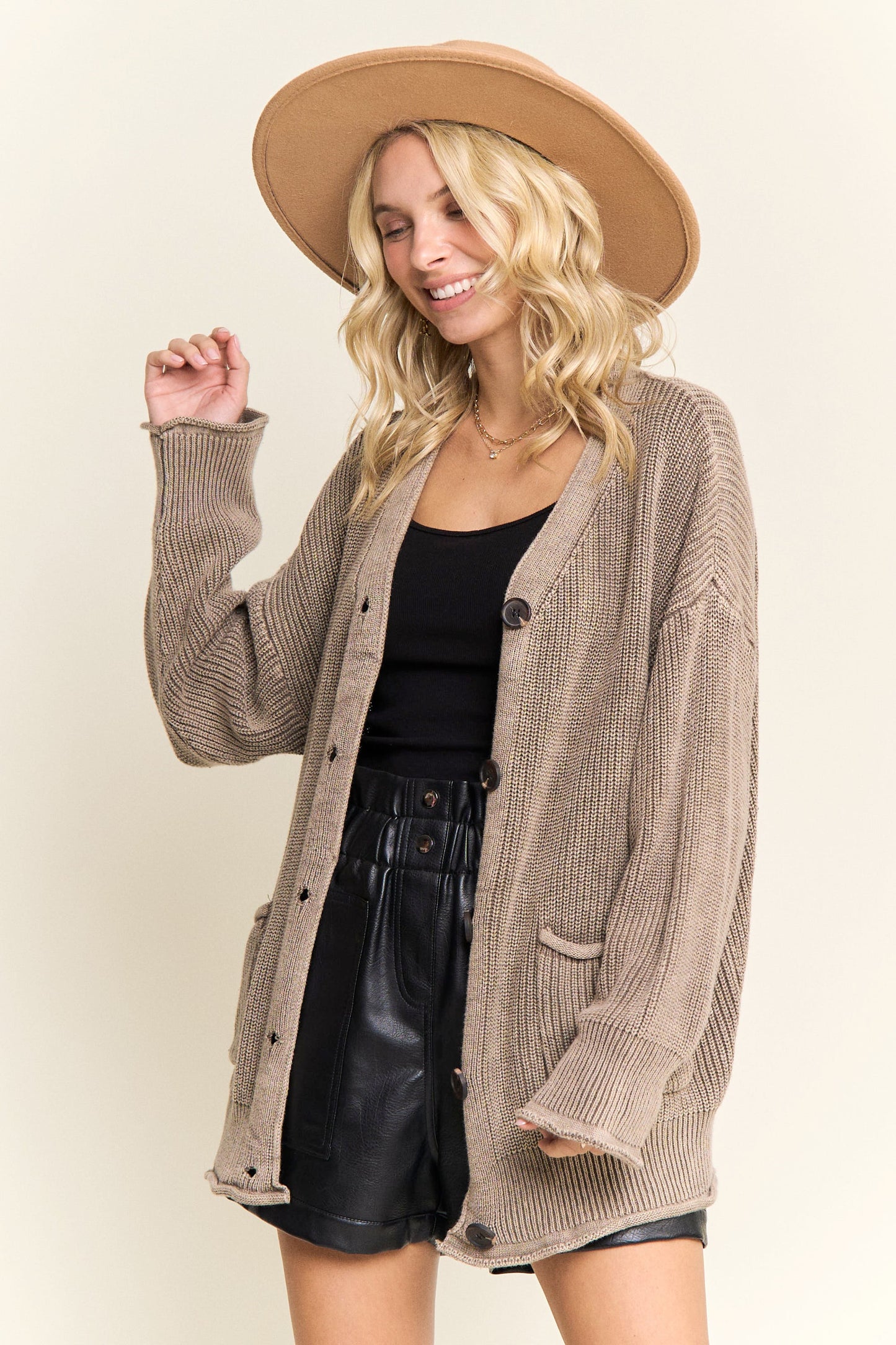 Ribbed Texture Button Up Sweater