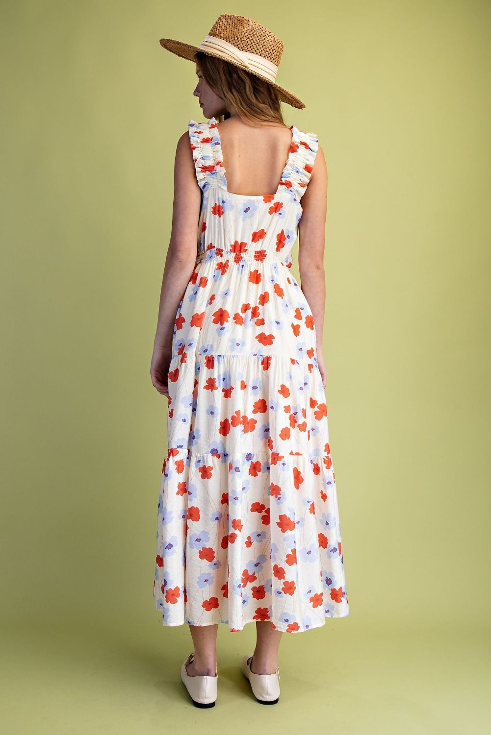 FLORAL PRINTED TIERED MIDI DRESS