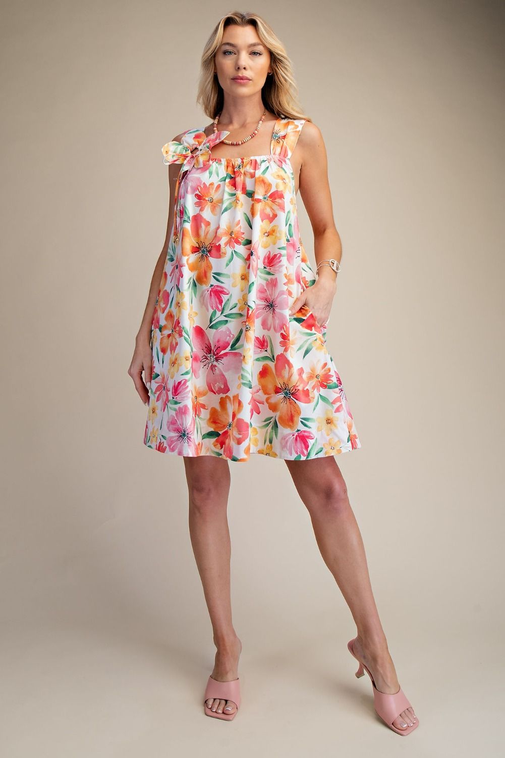 FLORAL PRINTED POPLIN DRESS