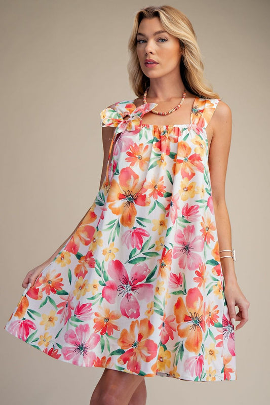 FLORAL PRINTED POPLIN DRESS