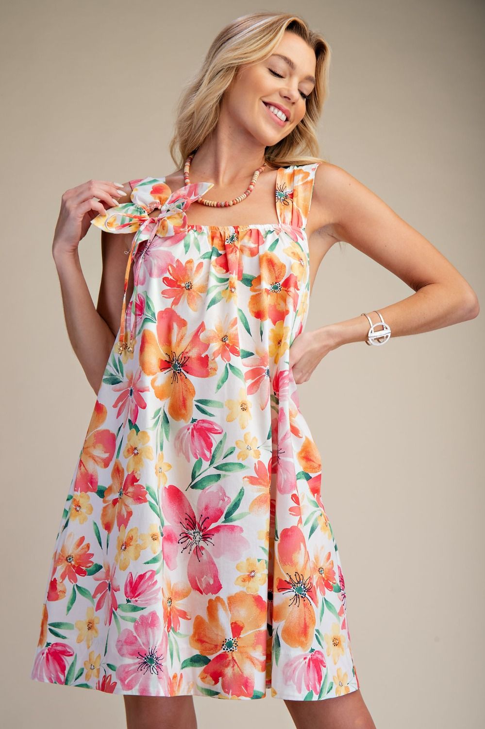 FLORAL PRINTED POPLIN DRESS
