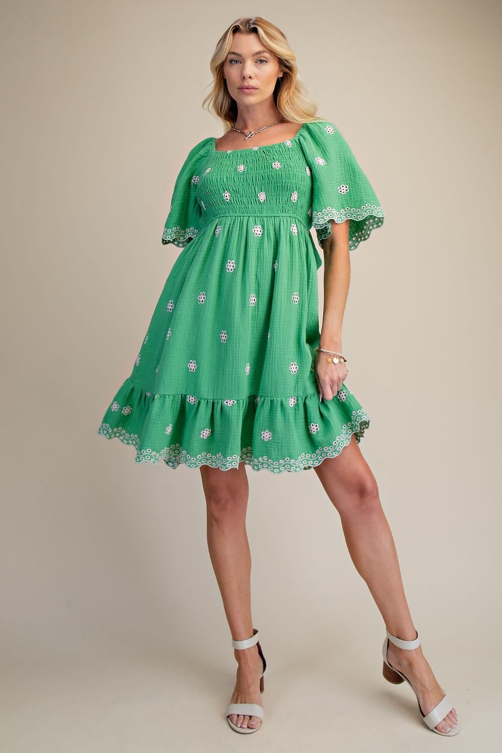 EMBROIDERY DETAILING COTTON GAUZE DRESS