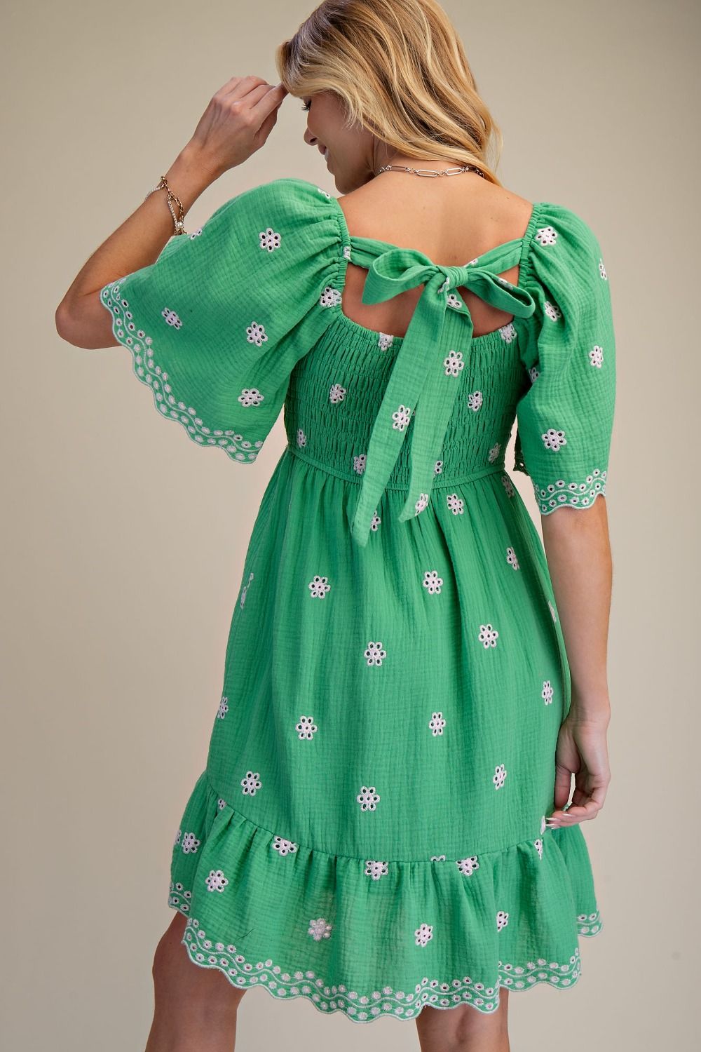 EMBROIDERY DETAILING COTTON GAUZE DRESS