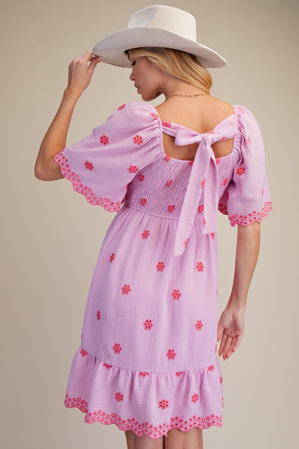 EMBROIDERY DETAILING COTTON GAUZE DRESS