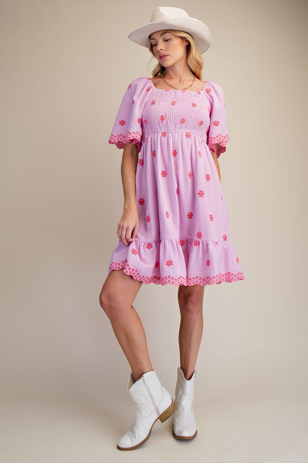 EMBROIDERY DETAILING COTTON GAUZE DRESS