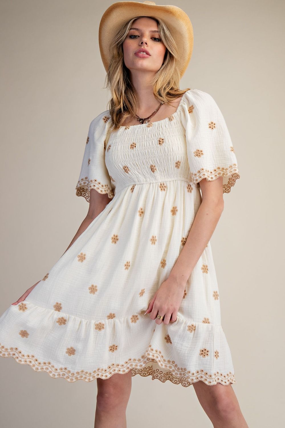 EMBROIDERY DETAILING COTTON GAUZE DRESS