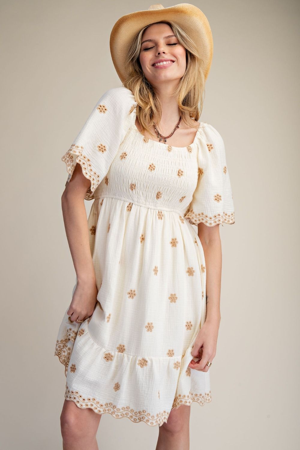 EMBROIDERY DETAILING COTTON GAUZE DRESS