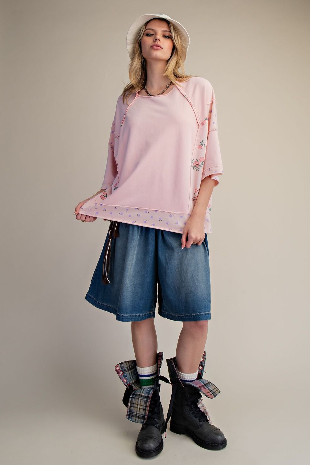 FLORAL PRINT WASHED TERRY PULLOVER